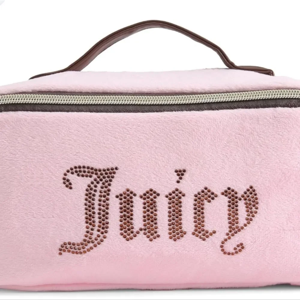 Juicy Couture‎ Y2K Zip-Around Rhinestone Logo Velour Cosmetic Organizer